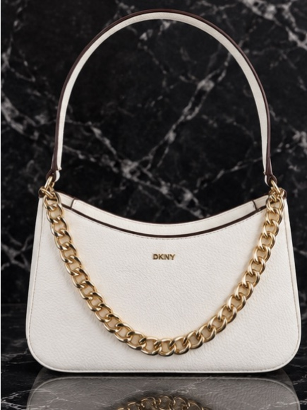 DKNY Cream Shoulder Bag with Gold Chain Accent